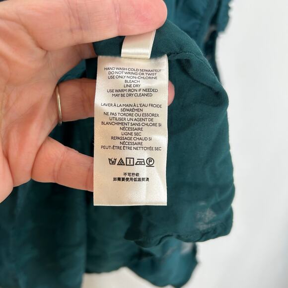 Anthropologie green deep V mini dress long sleeves size 14 - Picture 7 of 10